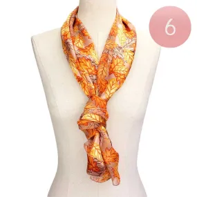 6PCS Silk Feel Striped Leaf Print Scarf