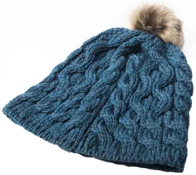 Aran Knitted Faux Fur Bobble Hat