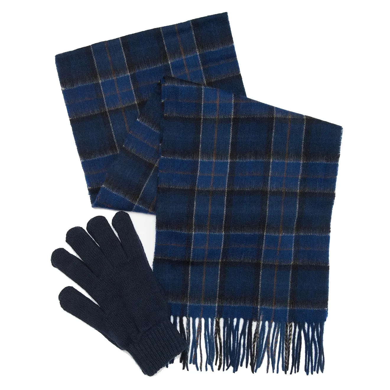 Barbour Tartan Scarf / Gloves Gift Set Midnight