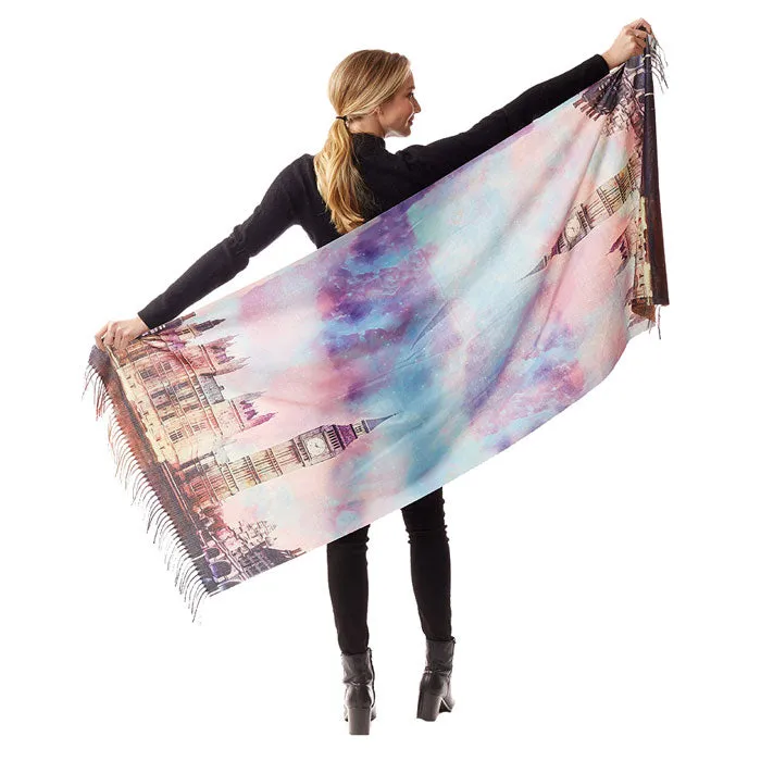 Big Ben Clock Tower Painting Printed Scarf