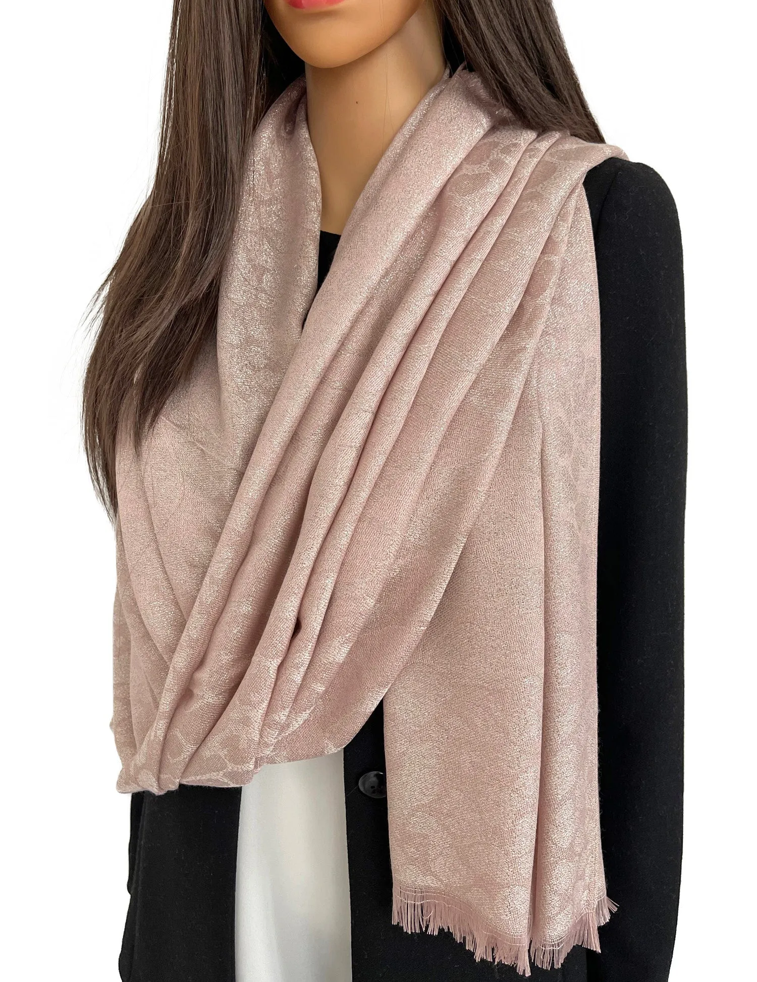 BLUSH PINK SPARKLY METALLIC LEOPARD PRINT EVENING SHAWL SCARF