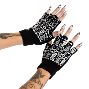 Christmas Skulls Fingerless Knit Gloves