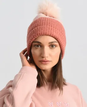 Color Block Pom Beanie