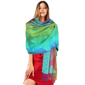 Colorful Peacock Printed Pashmina Scarf Shawl