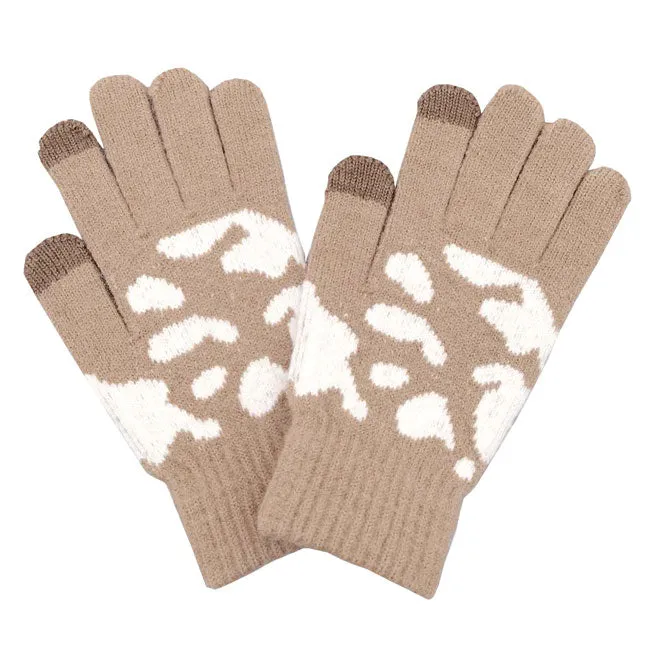 Cozy Cow Patterned Knit Smart Gloves