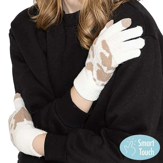 Cozy Cow Patterned Knit Smart Gloves