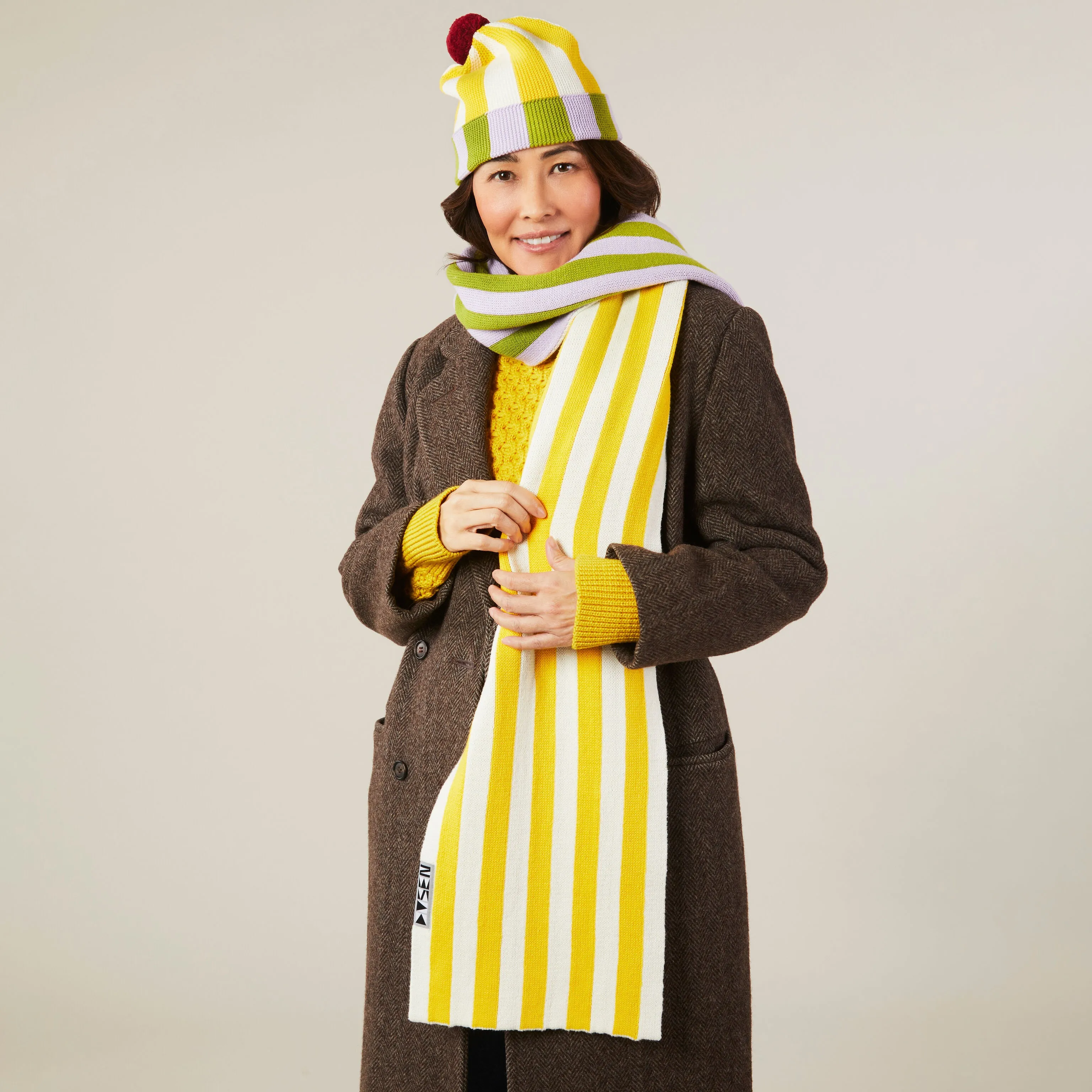 Dusen Dusen Reversible Striped Cotton Scarf - Purple/ Yellow