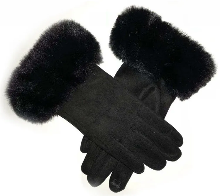 Faux Fur Gloves - Black