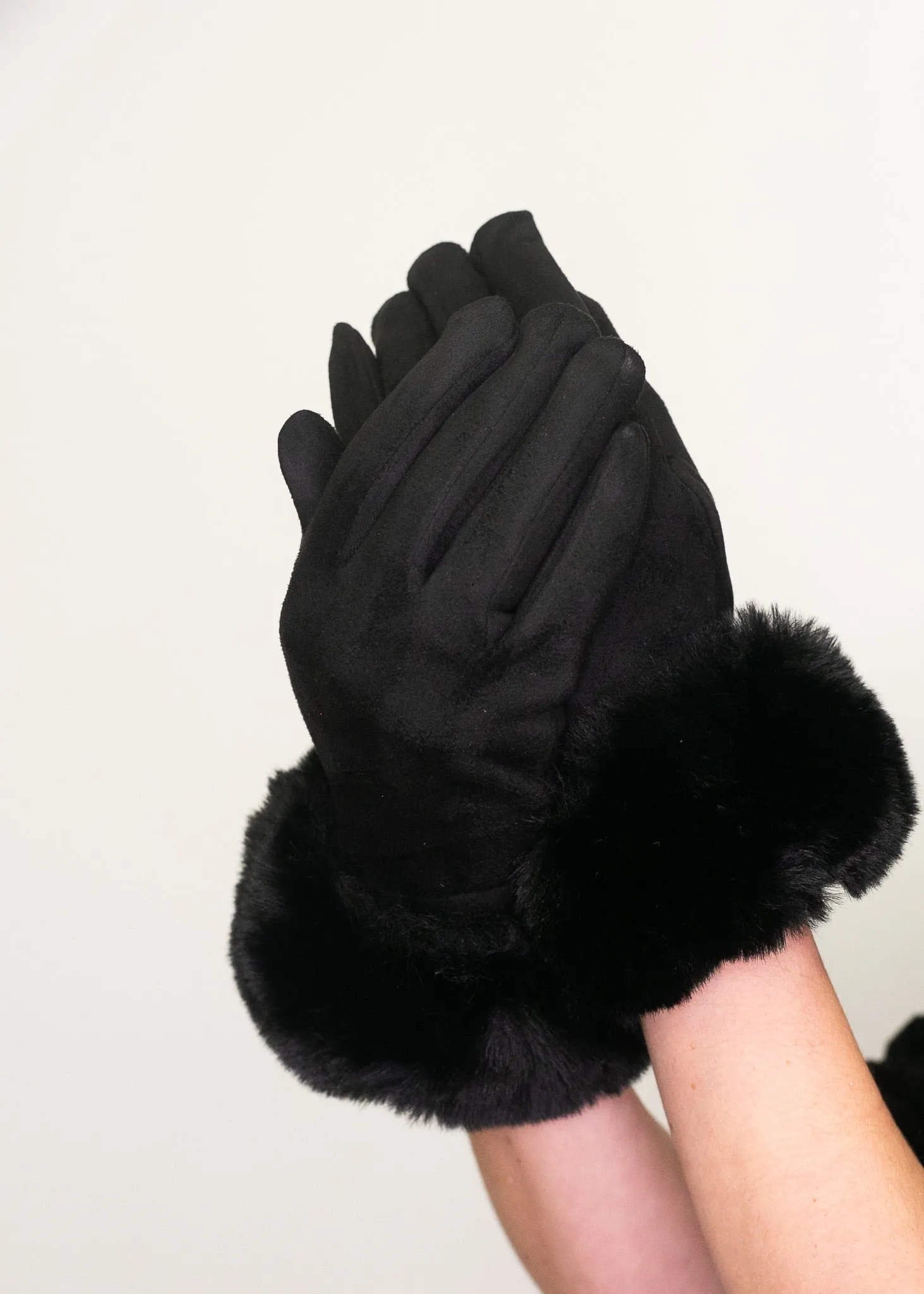 Faux Fur Gloves - Black