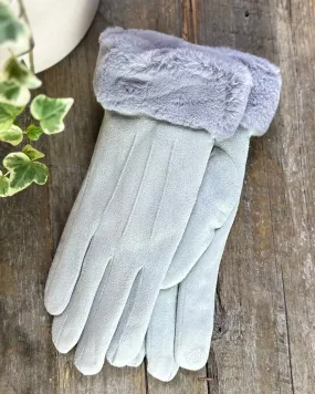 Faux Suede Gloves - Silver Grey