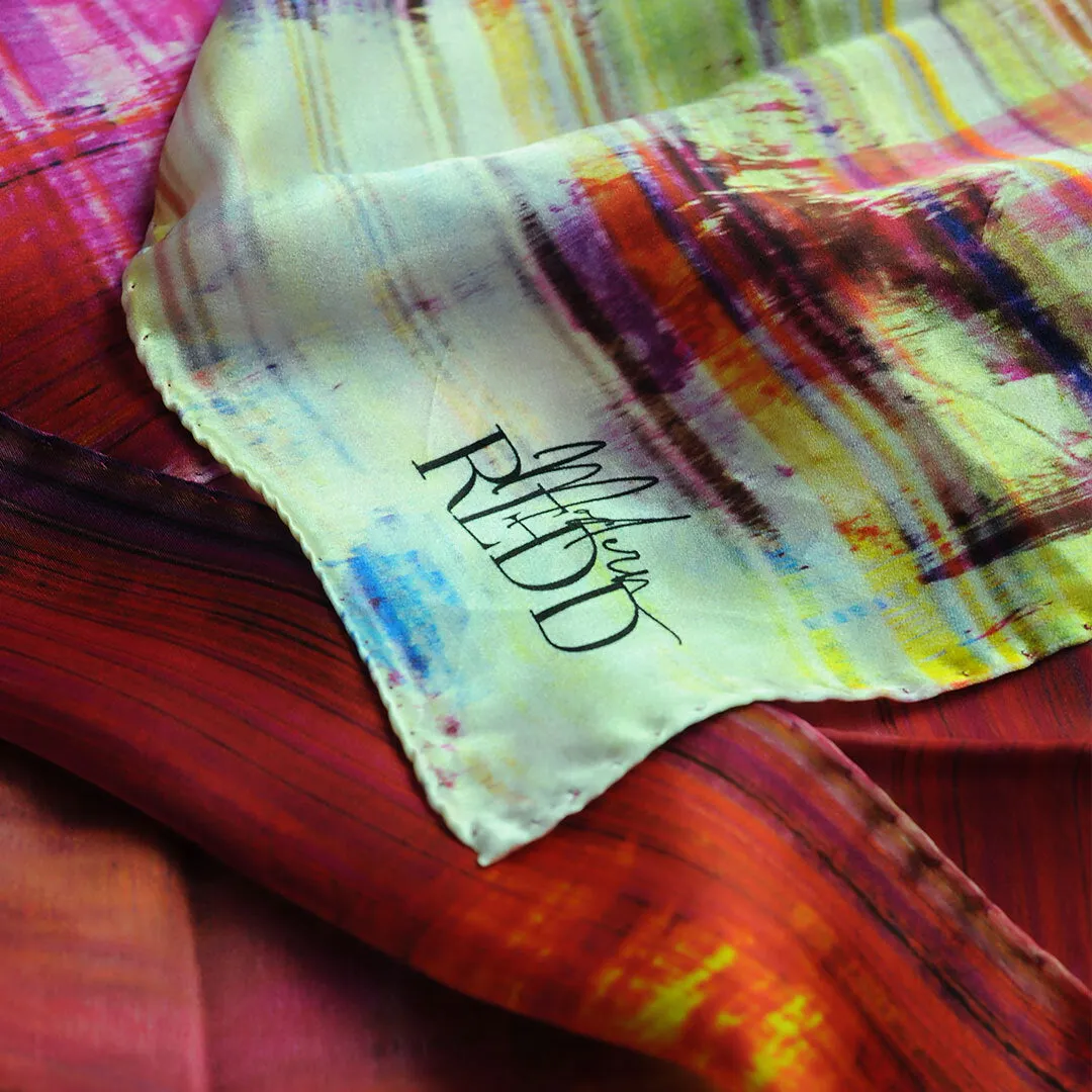 Girlean Modish Redd Pink Abstract Silk Scarf