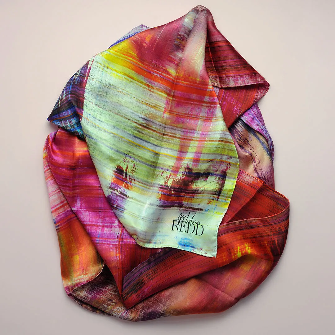 Girlean Modish Redd Pink Abstract Silk Scarf