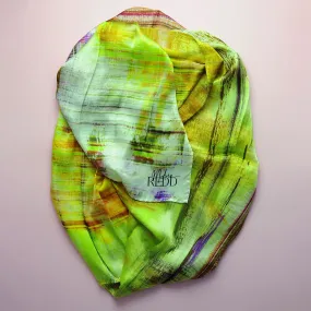 Girlean Modish Redd Yellow & Green Abstract Silk Scarf