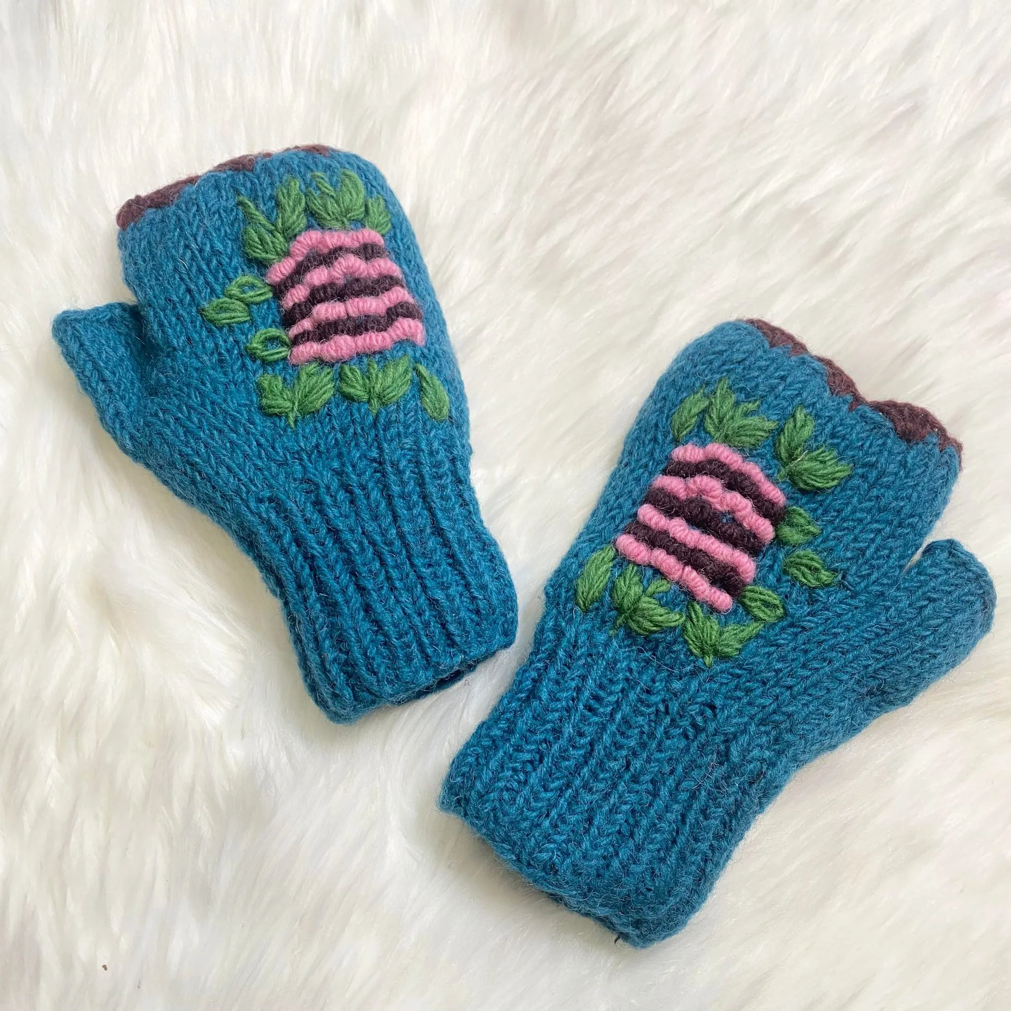 Himalayan Handknit Wool Fingerless Gloves/Hand Warmers