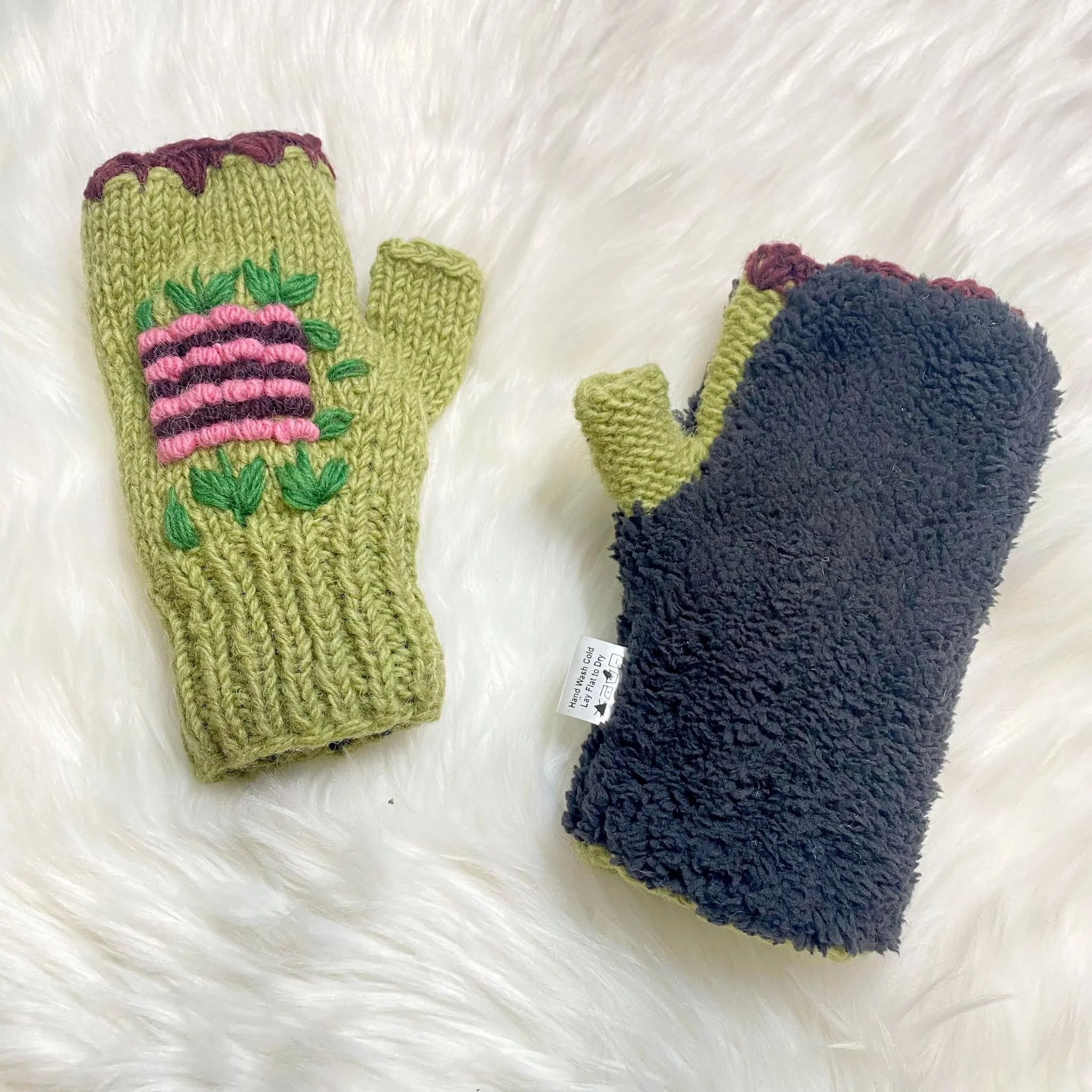 Himalayan Handknit Wool Fingerless Gloves/Hand Warmers