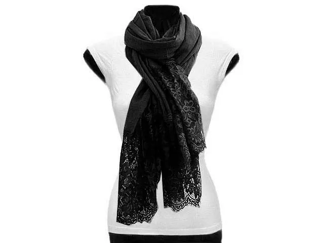 LARGE BLACK LACE DETAIL LIGHTWEIGHT SCARF