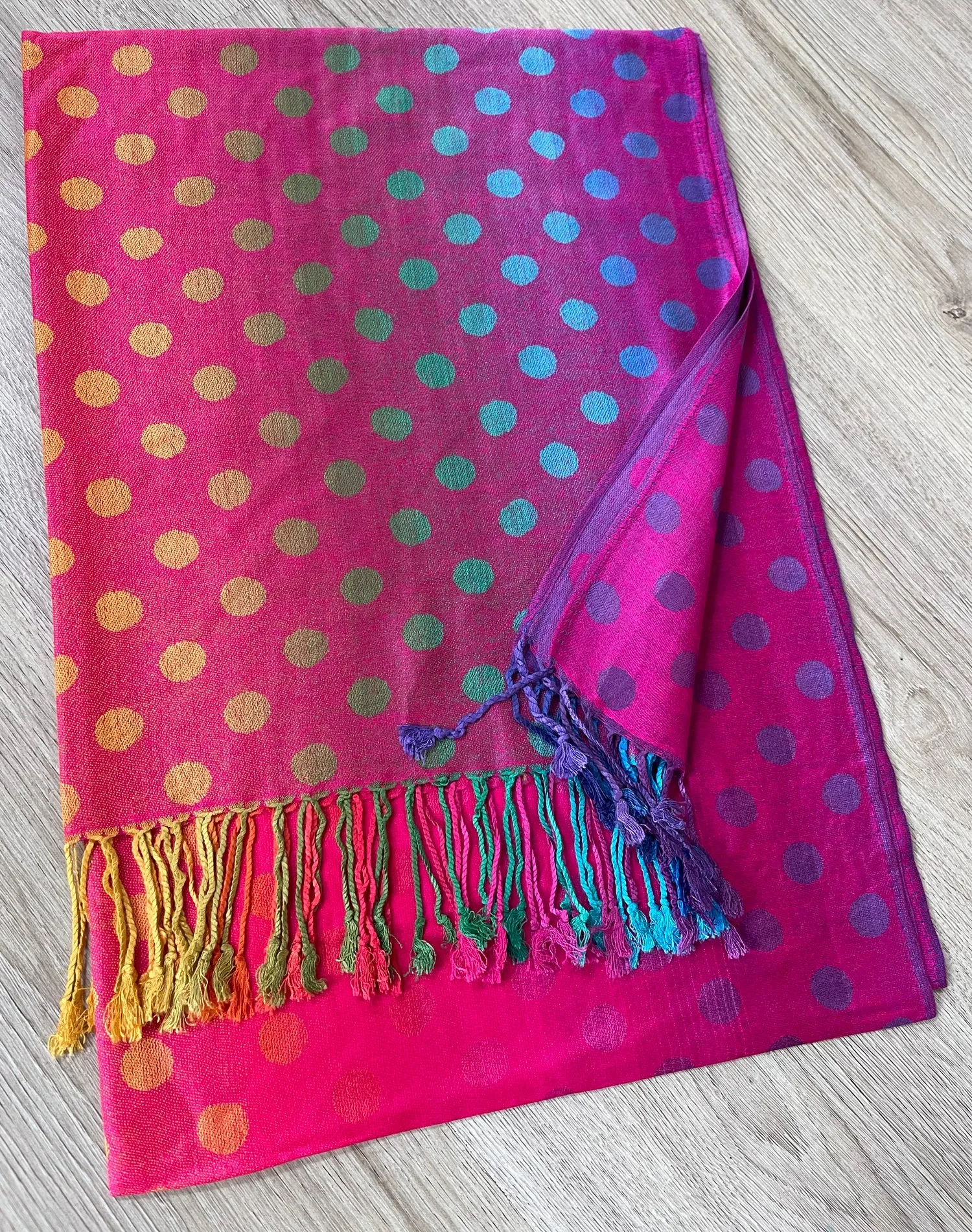 LARGE FUCHSIA PINK MULTI-COLOUR DOT PRINT PASHMINA SHAWL SCARF