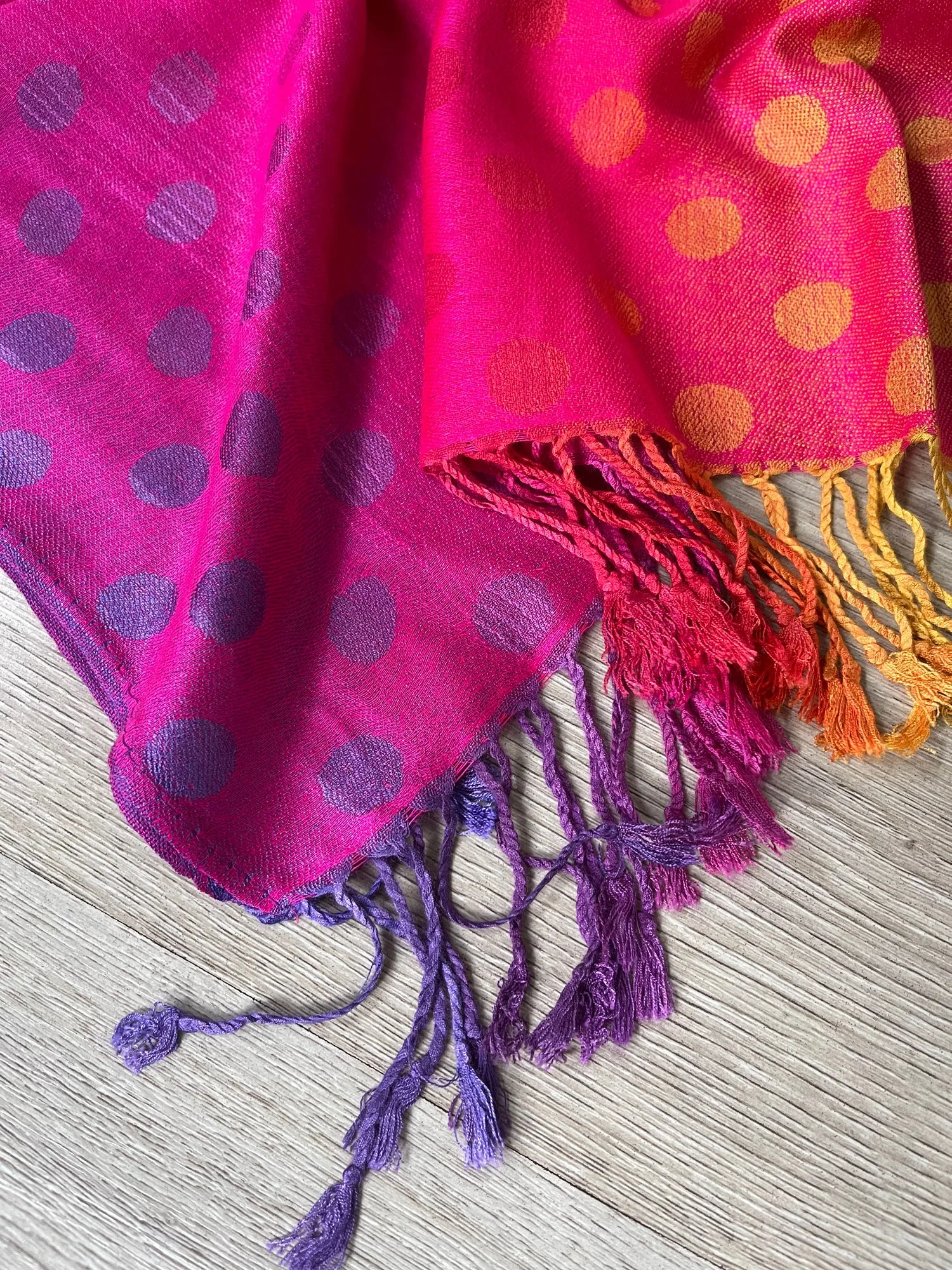 LARGE FUCHSIA PINK MULTI-COLOUR DOT PRINT PASHMINA SHAWL SCARF