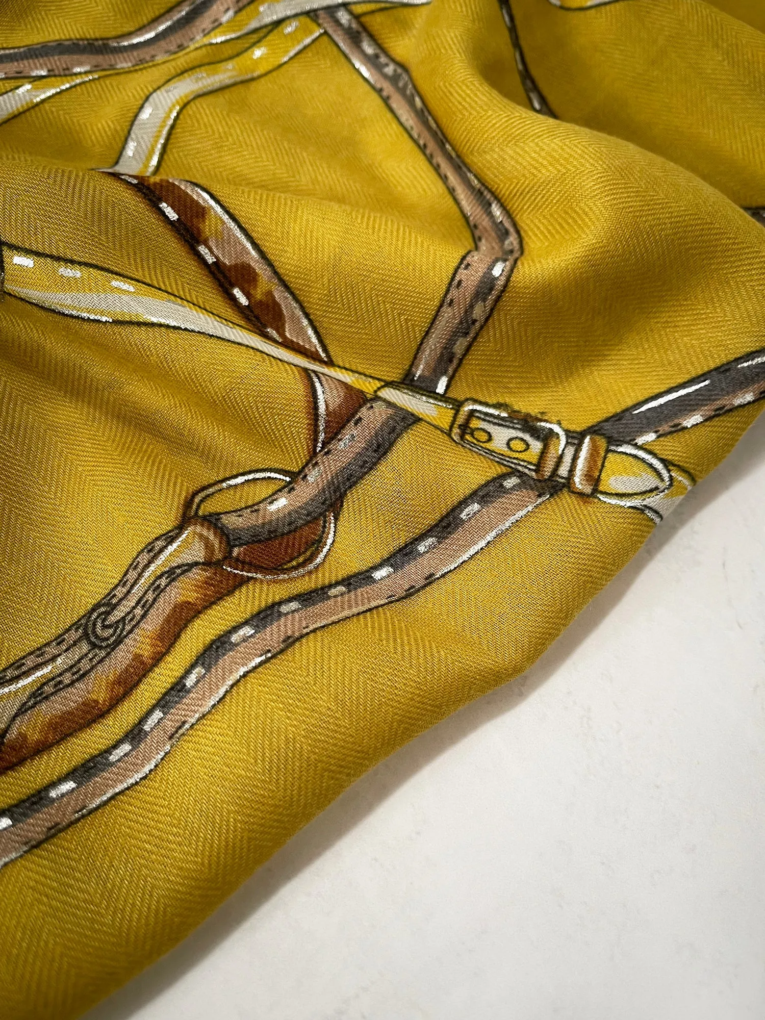 LARGE MUSTARD YELLOW CONTEMPORARY BUCKLE PRINT PASHMINA SHAWL SCARF