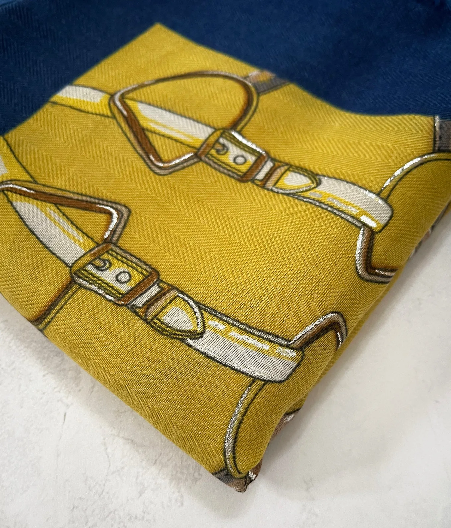 LARGE MUSTARD YELLOW CONTEMPORARY BUCKLE PRINT PASHMINA SHAWL SCARF