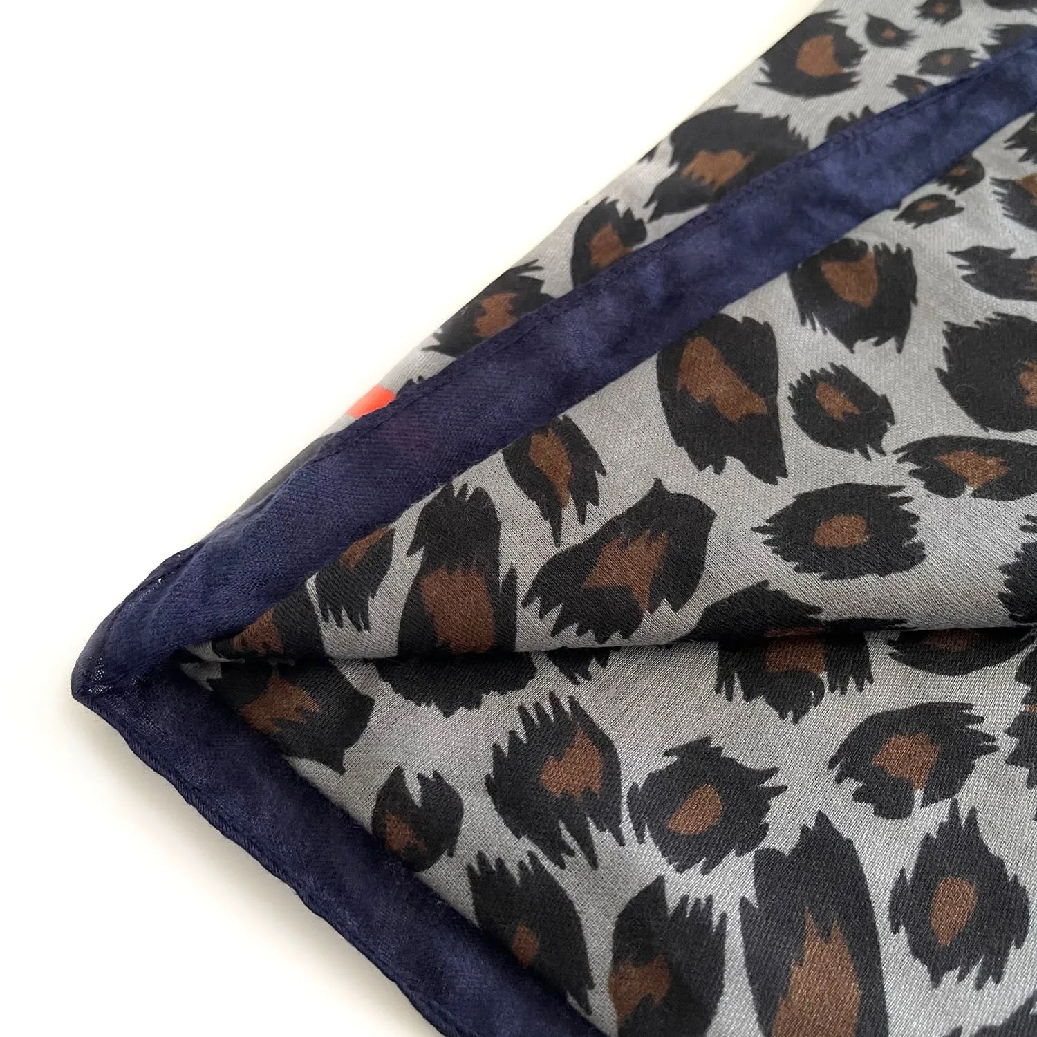 LARGE NAVY BLUE STRIPE LEOPARD PRINT SHAWL SCARF