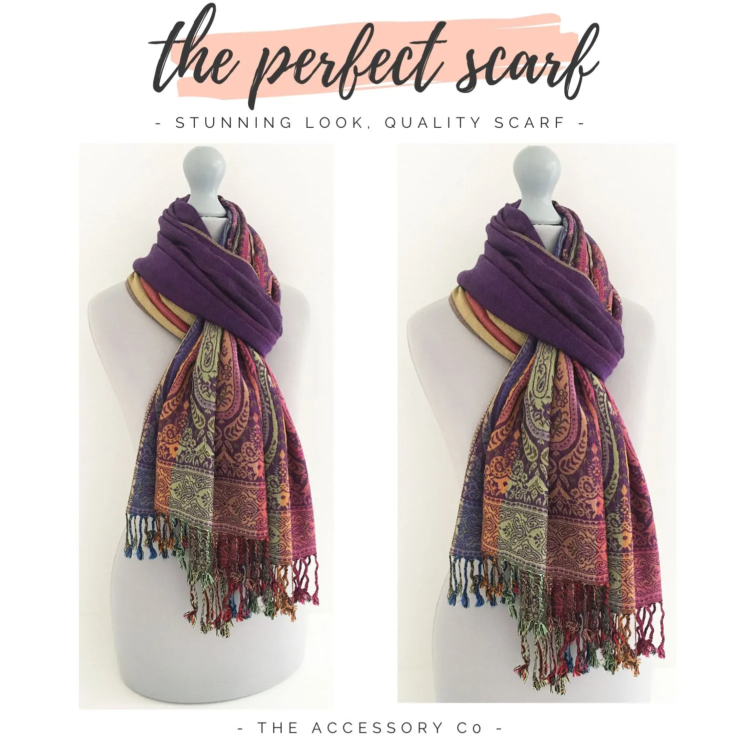 LARGE PURPLE RAINBOW MULTI COLOUR PAISLEY PRINT PASHMINA SHAWL SCARF