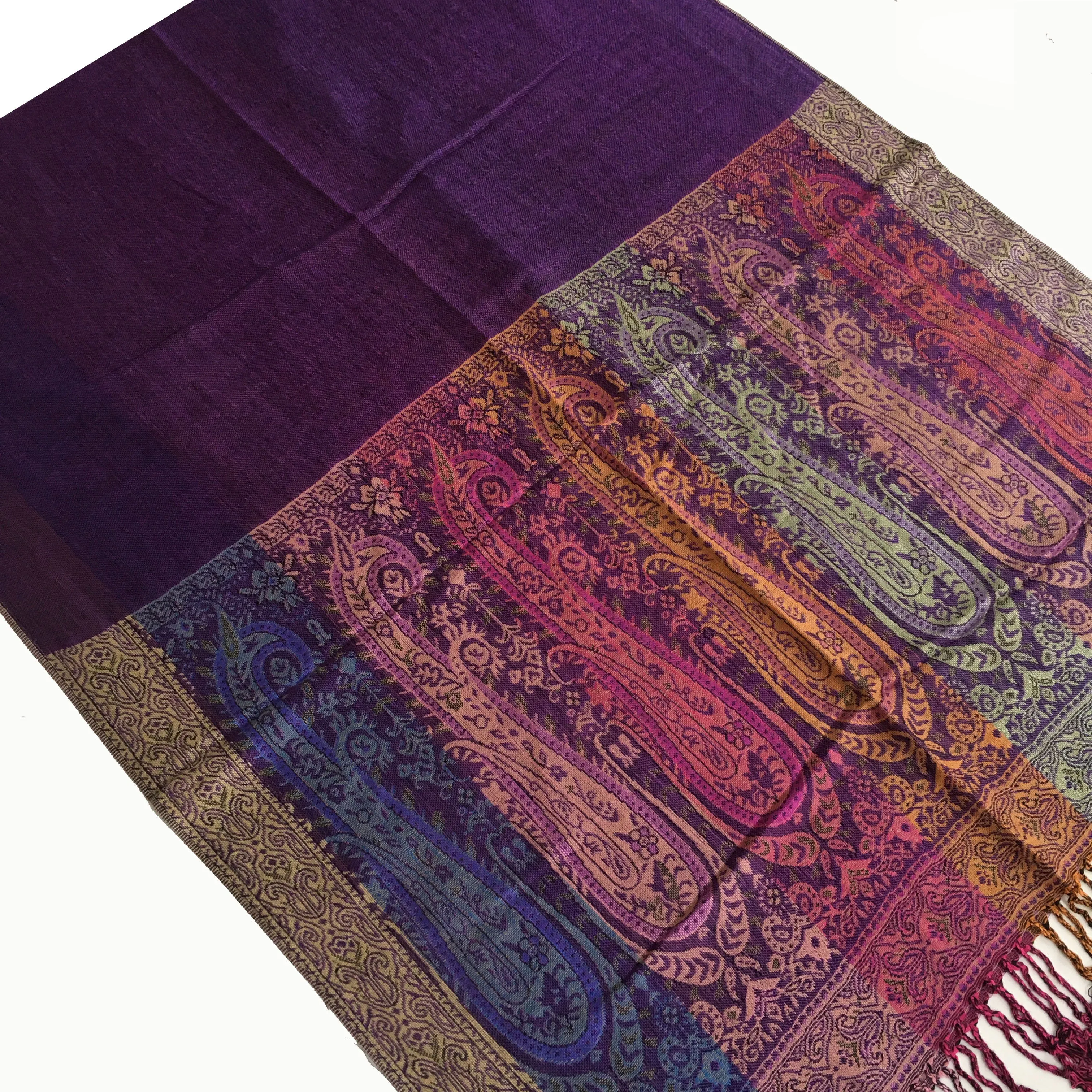 LARGE PURPLE RAINBOW MULTI COLOUR PAISLEY PRINT PASHMINA SHAWL SCARF