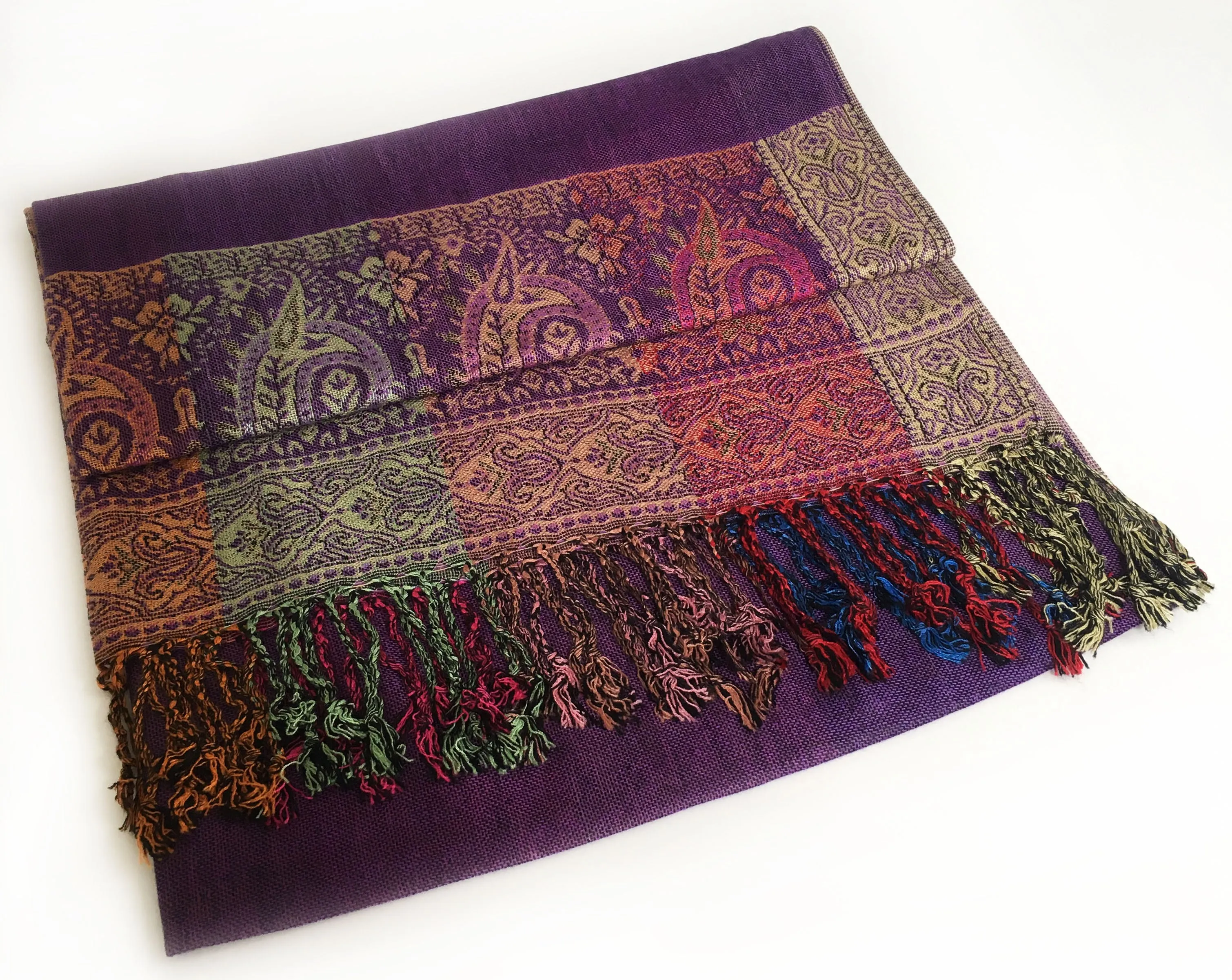 LARGE PURPLE RAINBOW MULTI COLOUR PAISLEY PRINT PASHMINA SHAWL SCARF