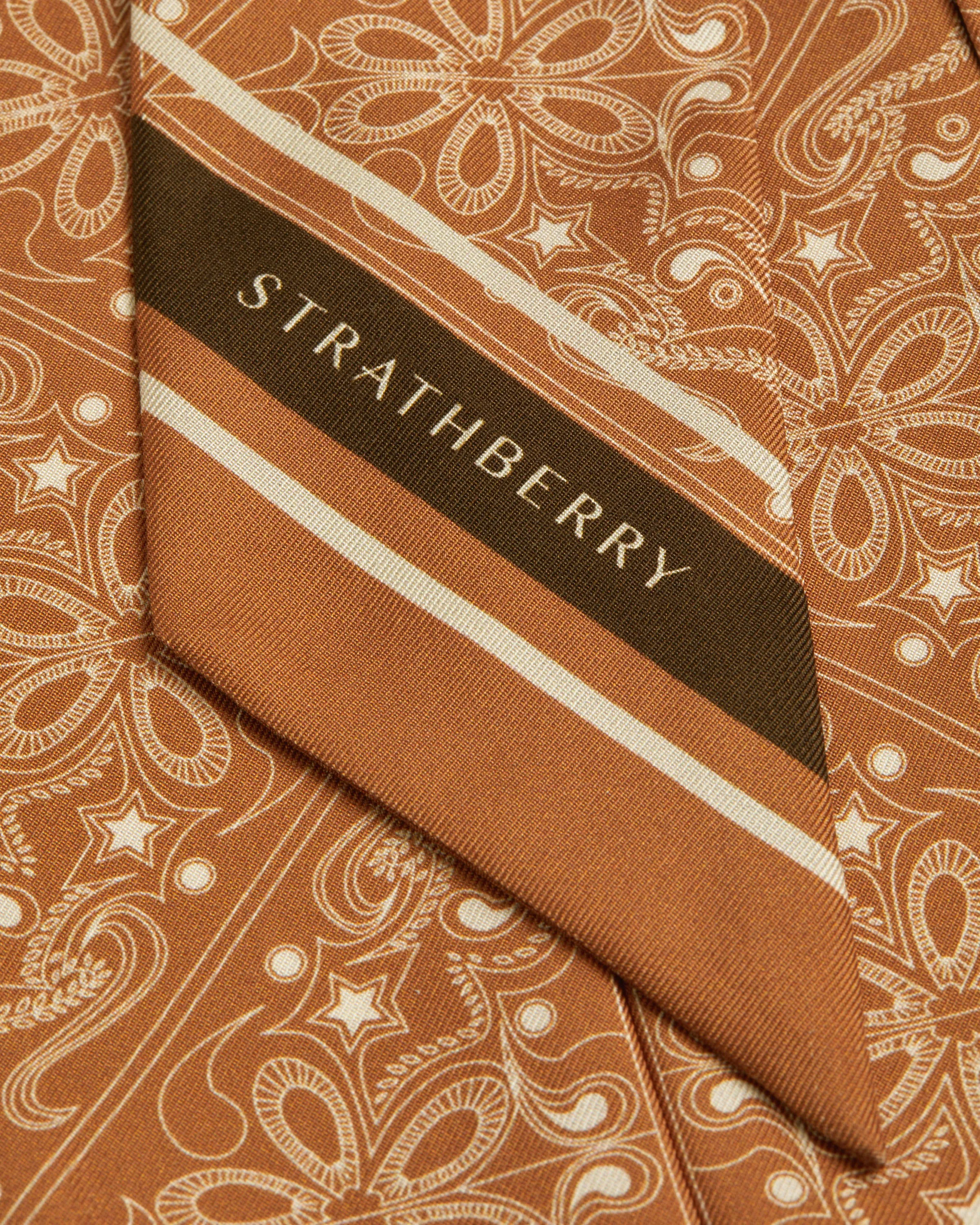 Long Silk Skinny Scarf - Chestnut/Vanilla Geometric Floral Print