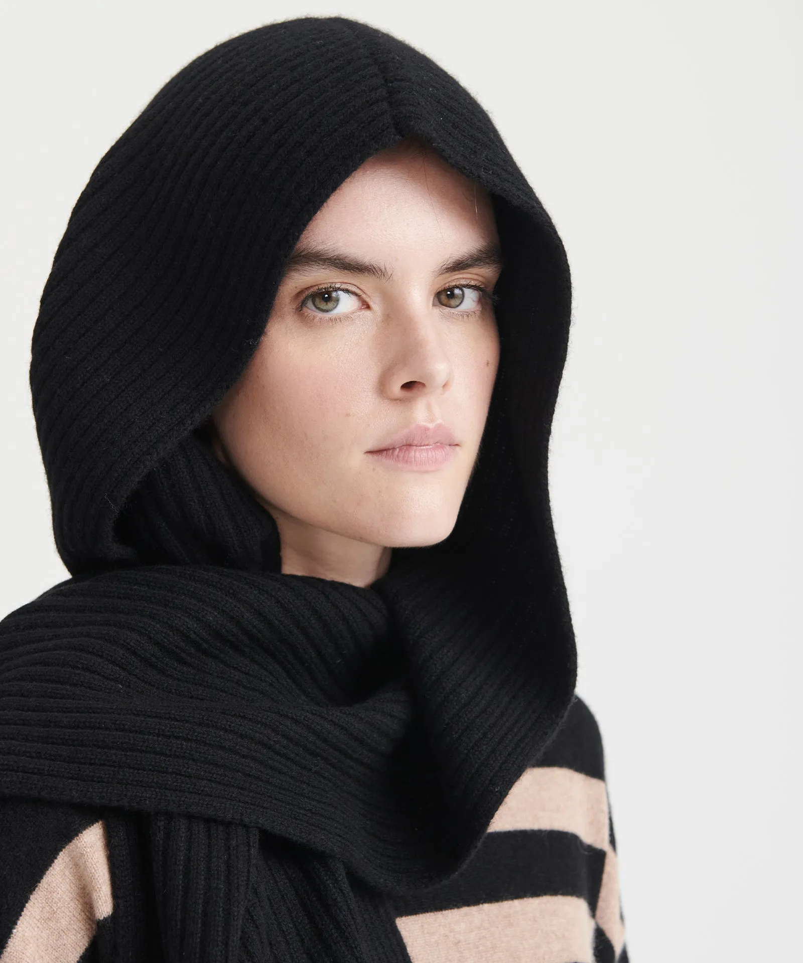 Luxe Cashmere Ribbed Hooded Scarf