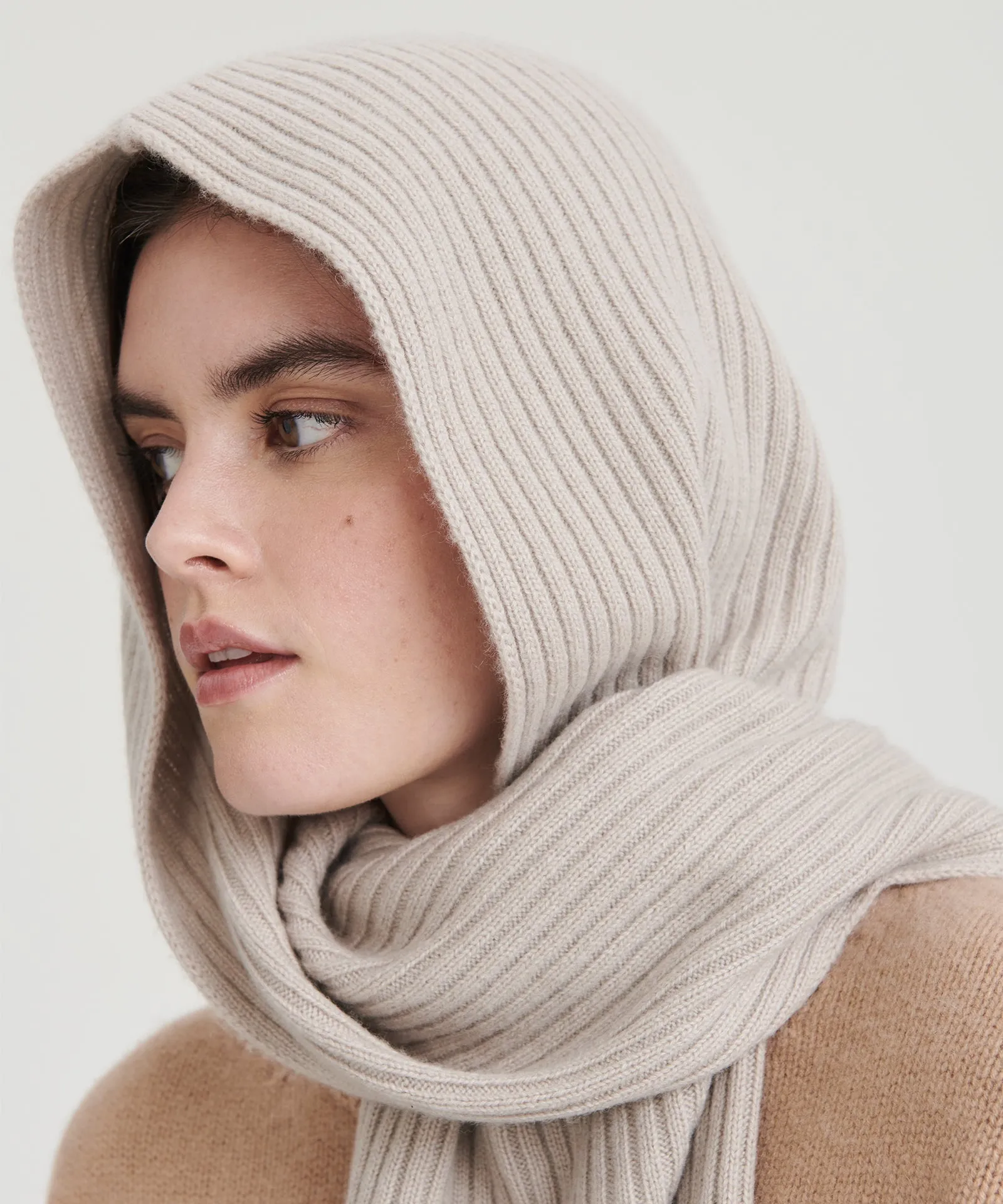 Luxe Cashmere Ribbed Hooded Scarf