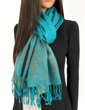 PAISLEY PRINT TEAL LIGHTWEIGHT PASHMINA SHAWL SCARF