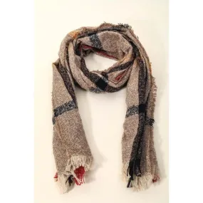 Cozy Brown Plaid Scarf with Frayed Hem