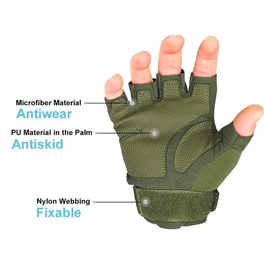 SA-TG2 Military Style Hard Knuckle Tactical Gloves (Half Finger)