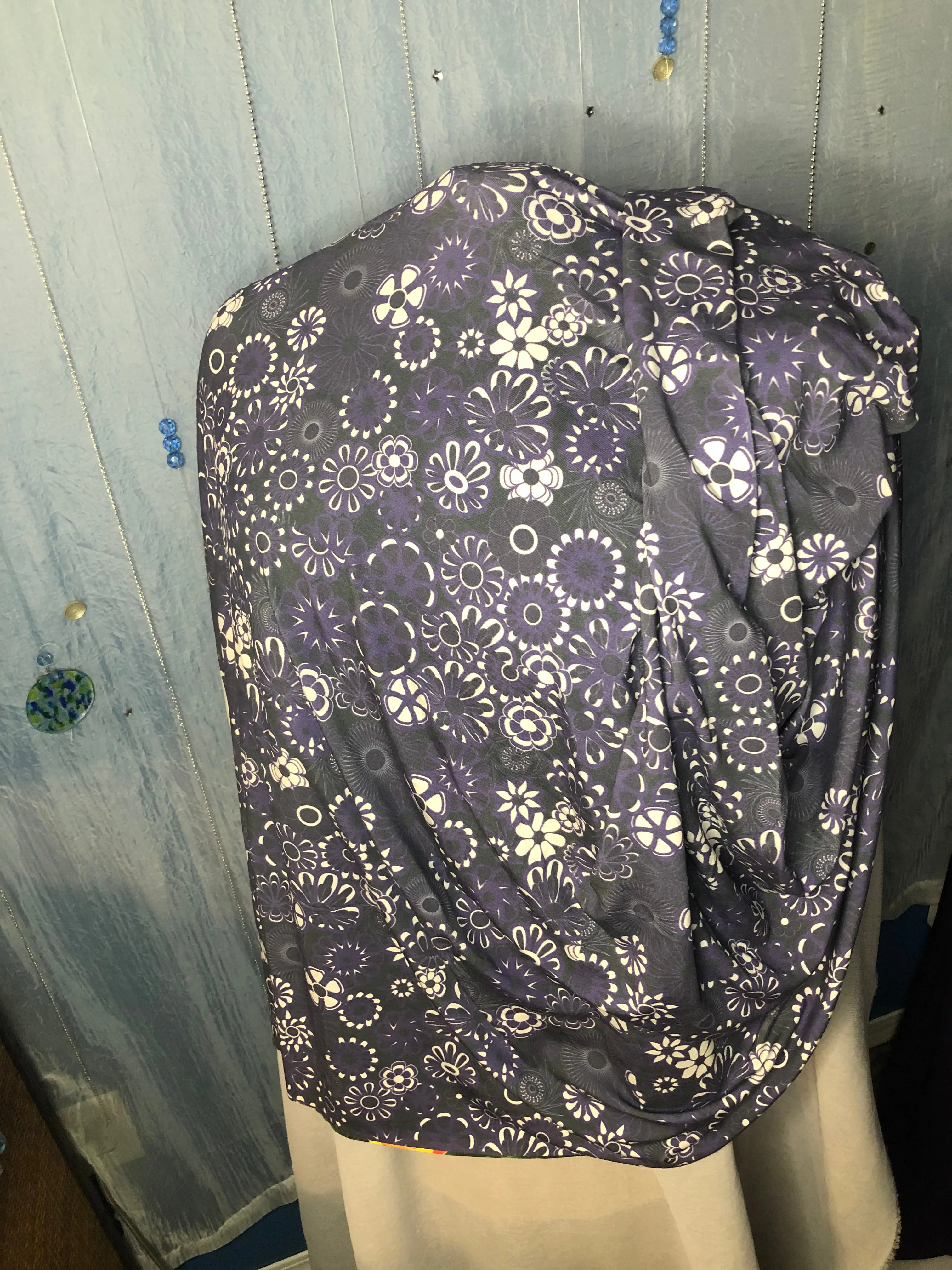 Scarf - Navy and Blue Floral on Blue