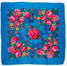 Small Non-Metallic Floral Dance Scarf, Turquoise