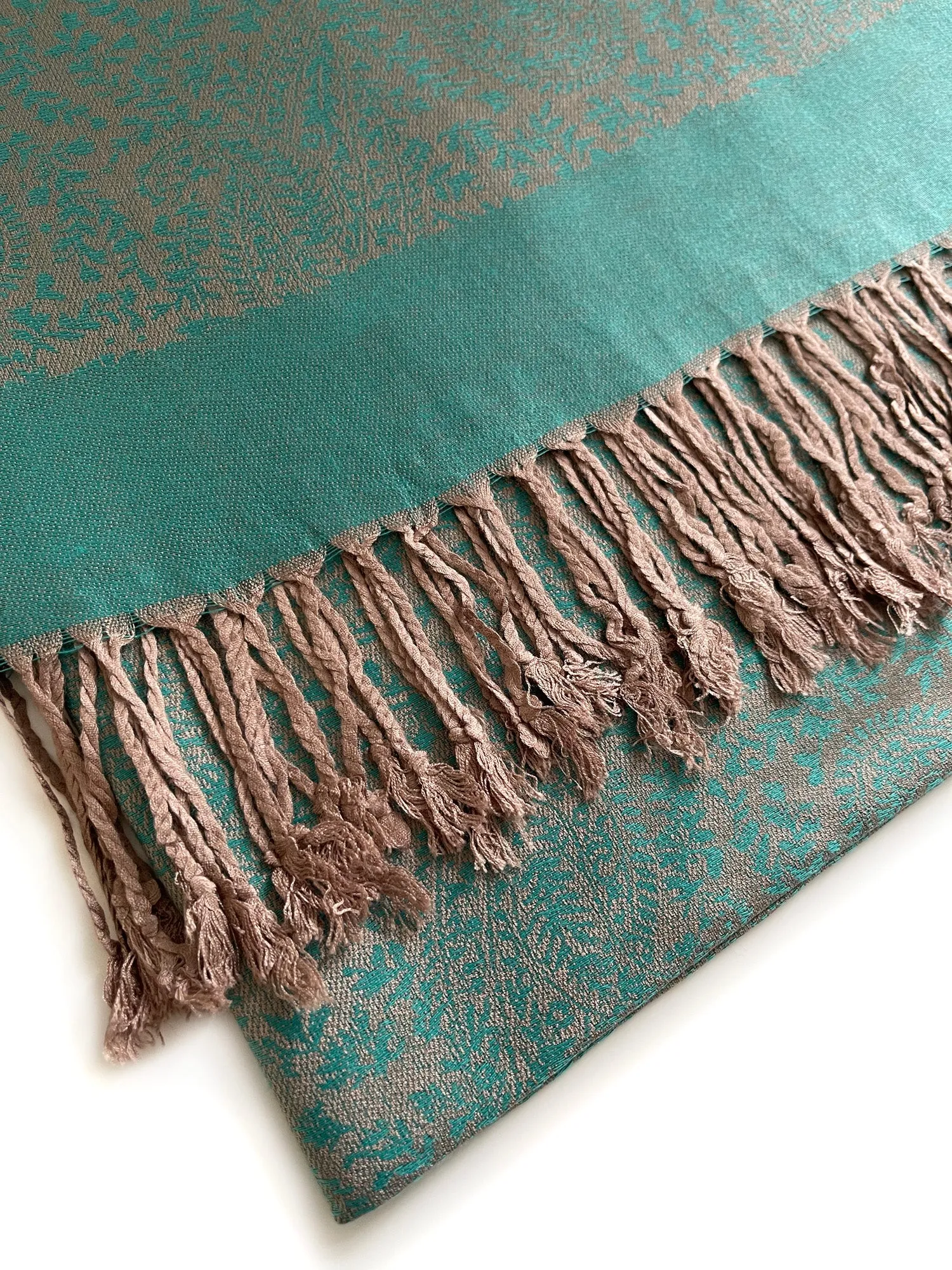 TEAL PAISLEY PRINT REVERSIBLE PASHMINA SHAWL SCARF