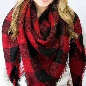 Tres Chic Oversized Blanket Scarf - Black & Red