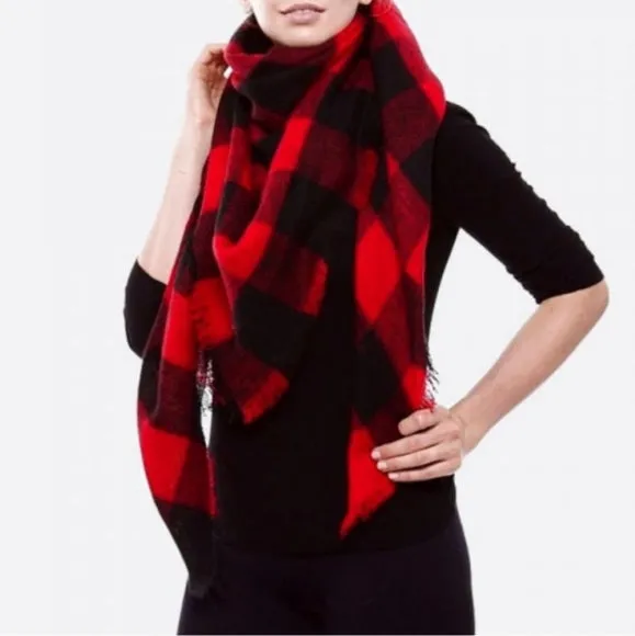 Tres Chic Oversized Blanket Scarf - Black & Red