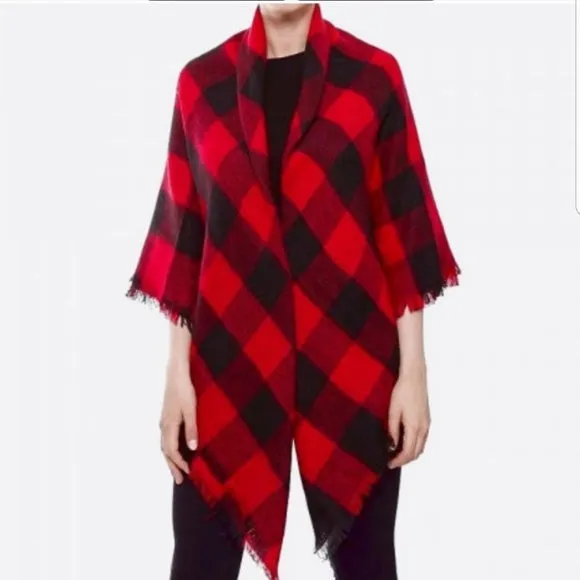 Tres Chic Oversized Blanket Scarf - Black & Red