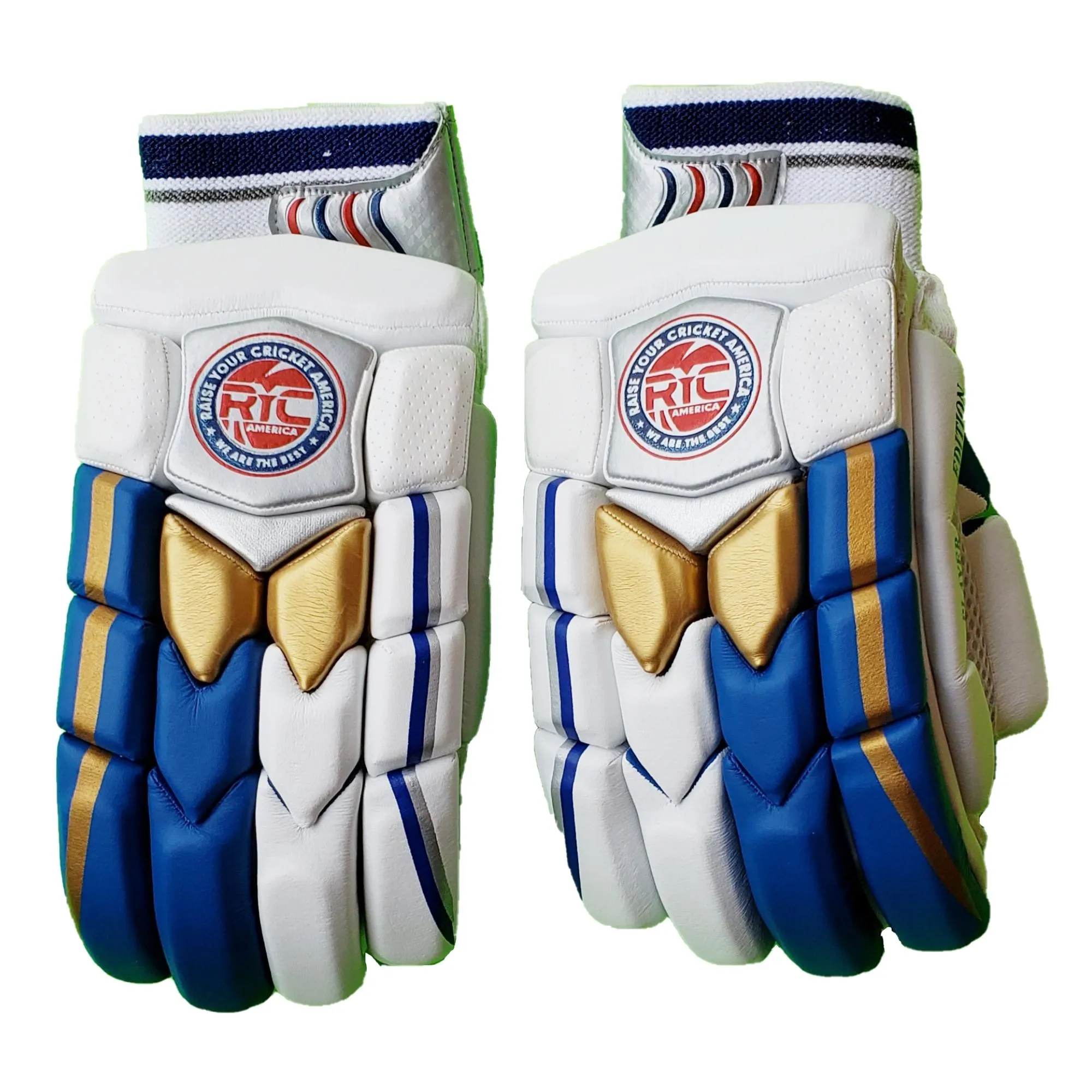 RYC Player Edition Blue and Gold Zee Sports Batting Gloves - Premium Quality Cricket Gear