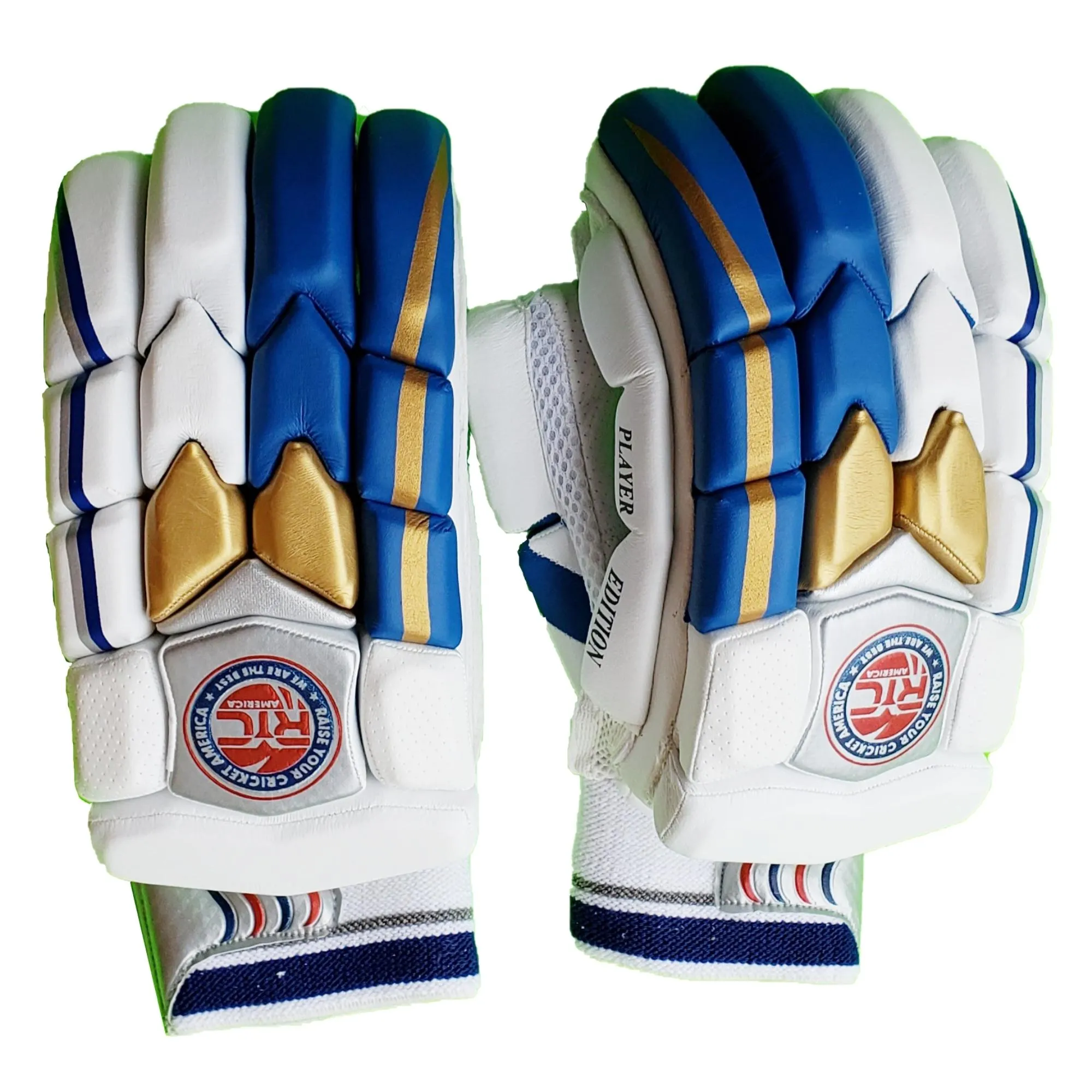 RYC Player Edition Blue and Gold Zee Sports Batting Gloves - Premium Quality Cricket Gear