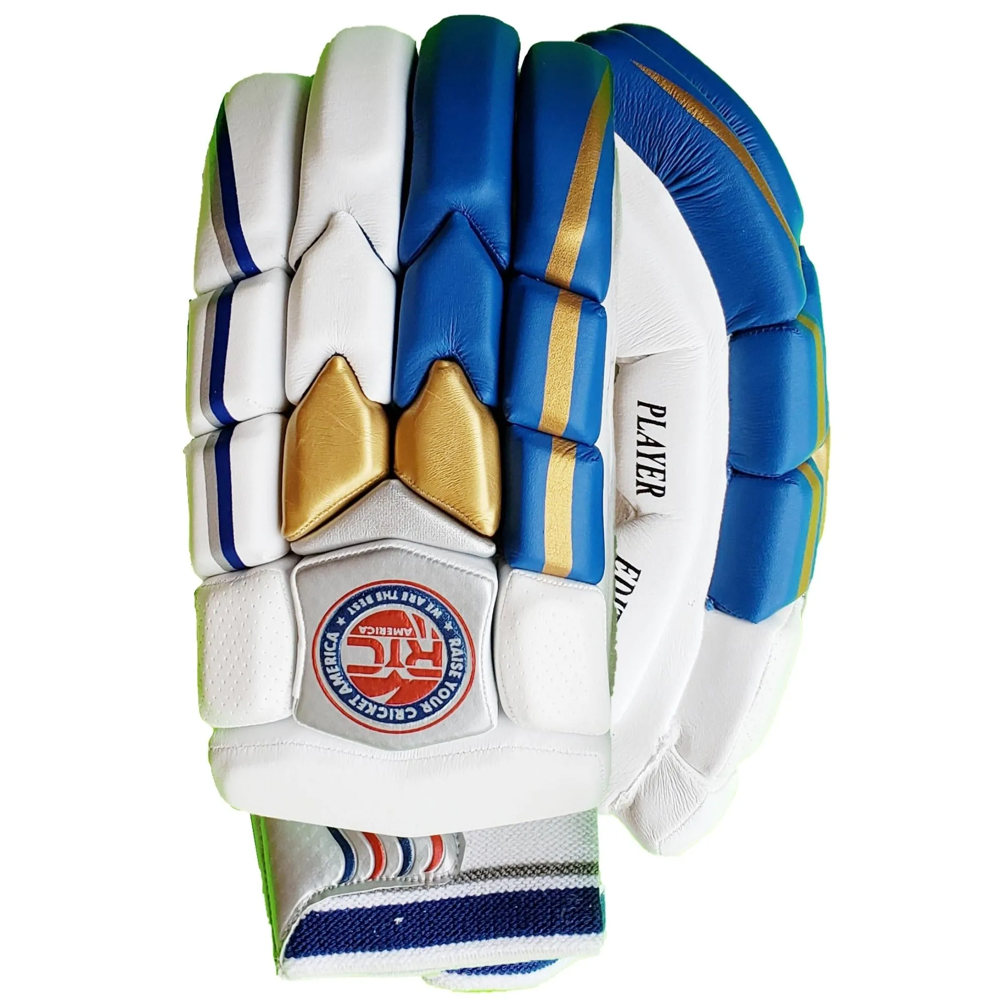 RYC Player Edition Blue and Gold Zee Sports Batting Gloves - Premium Quality Cricket Gear